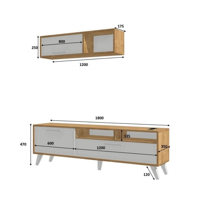 Porta tv Slim D2306TV180M109 rovere bianco 180x35x47h