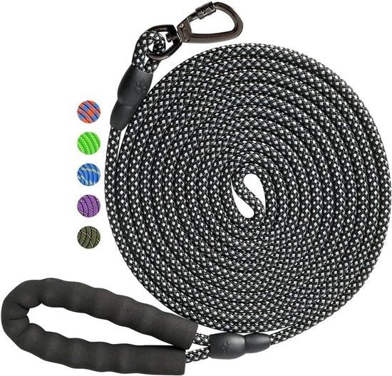 Guida di Addestramento per Cani di Piccola, Media e Grande Taglia, 20 m, con Maniglione Pieno e Spessore di 8 mm, Resistente al Morso