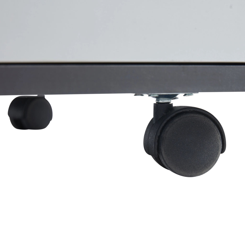 Tavolino da caffè sollevabile 100 x 98 x 65 cm in truciolare grigio e bianco; con ruote e contenitore