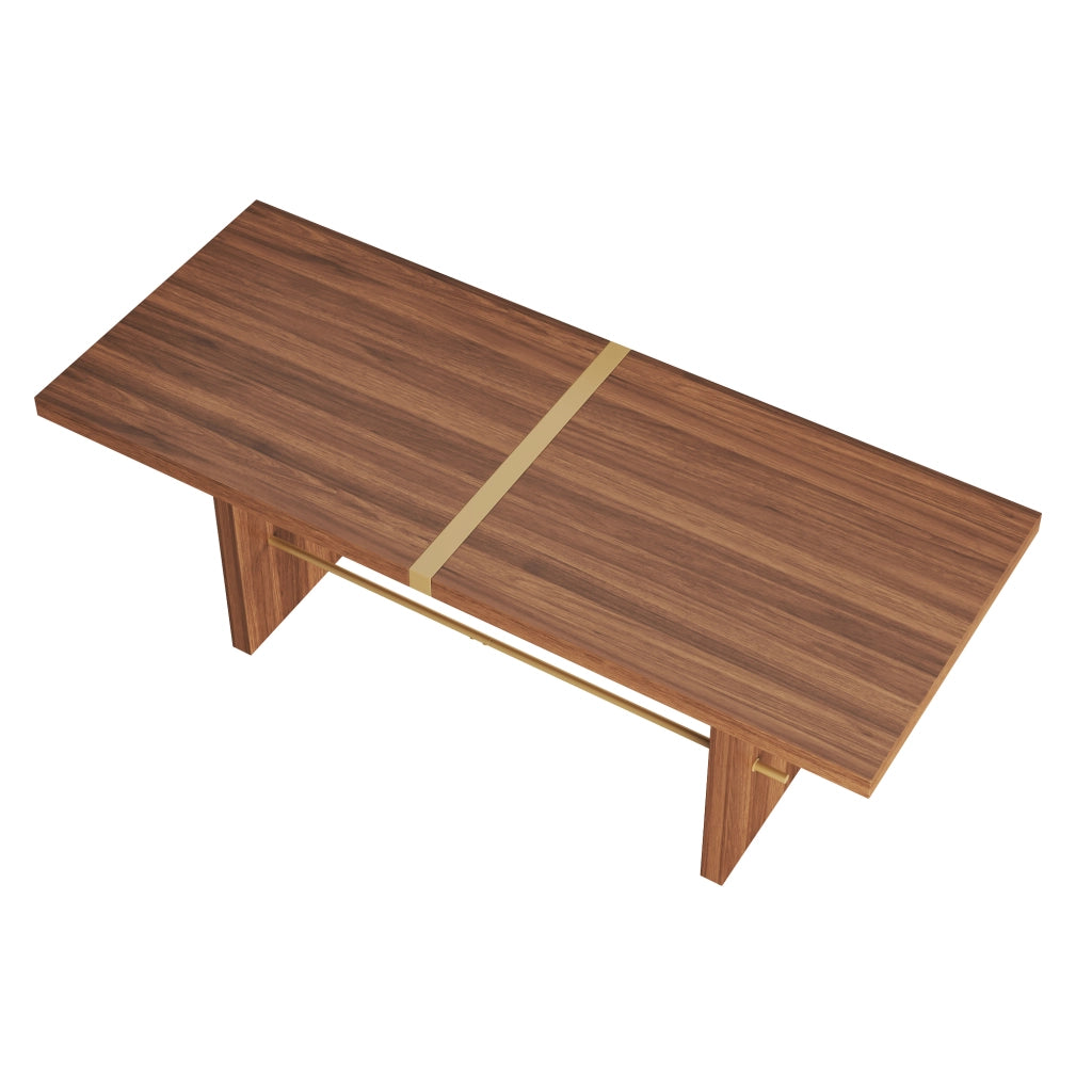 Tavolo da pranzo 180 × 75 cm in MDF, colore noce, per 6–8 persone, struttura stabile con traversa dorata