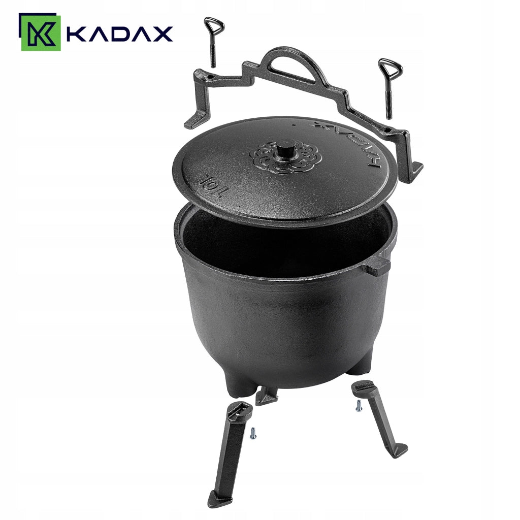 Calderone da caccia in ghisa KADAX 10L per falò, griglia e arrosto.