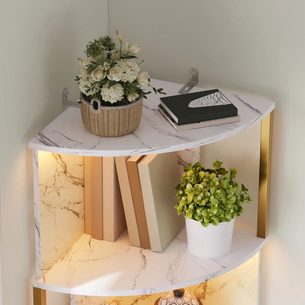 Mobile angolare 38x38x180 cm con LED e prese in MDF bianco con 2 ante
