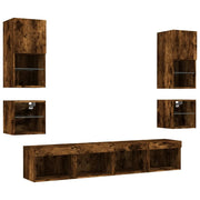 Mobile TV multimediale scaffale TV credenza mobile TV sala da pranzo soggiorno camera da letto con illuminazione a LED 8 pezzi rovere affumicato legno ingegnerizzato marrone 02_0029480