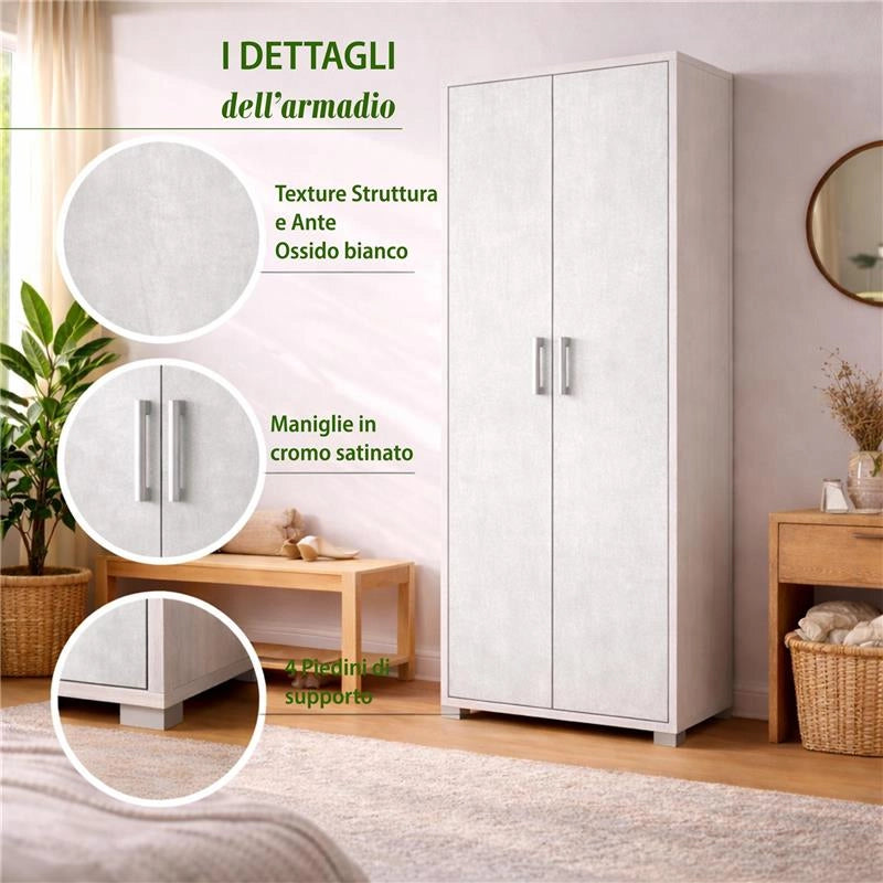 ARMADI DA ARREDO CON 2 ANTE DIMENSIONI 199X71X41 CM COLORE OSSIDO BIANCO