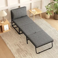 Poltrona Letto con Cuscino e Copertura Protettiva, in Tessuto Effetto Lino e Metallo, 66x70x74 cm, Grigio