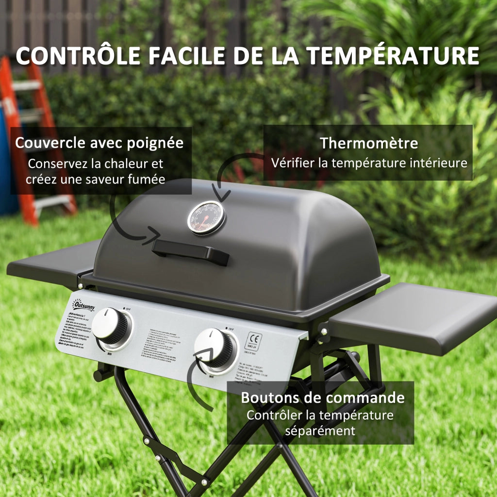Barbecue a Gas Portatile ¨C zephmum ¨C 2 Bruciatori 5.6 kW Nero con Ruote