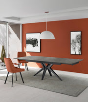 Tavolo Allungabile Match 2 Moderno in Ceramica Marmo Grigio Opaco con Base a Stella in Metallo Nero - Struttura 160-240cm x 90cm