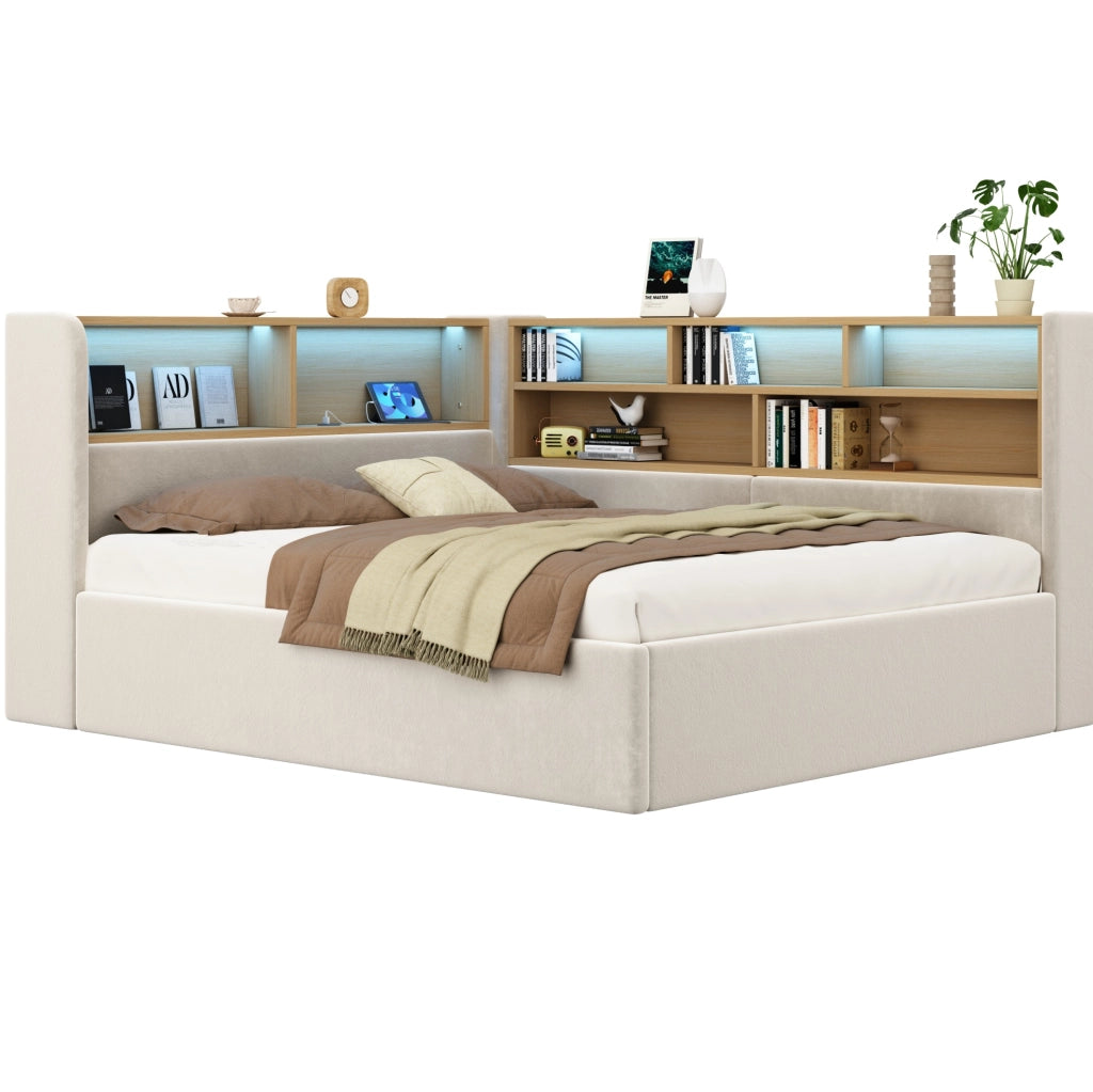Daybed imbottito con contenitore idraulico, LED e porte USB-C 140x190 cm