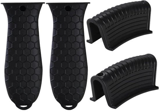 Manubrio di cottura in silicone antiscivolo - resistente al calore - piastra in ghisa - set di 4 contenitori - supporti per pentole - maniglia di cottura