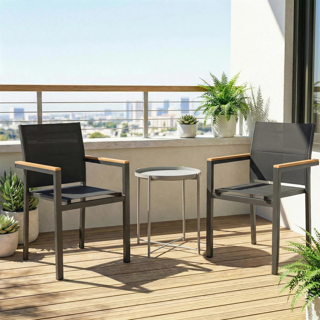 Set 2 Sedie Giardino Impilabili 56x55x85 cm con Seduta e Schienale Imbottiti in Alluminio e Texteline Grigio Scuro