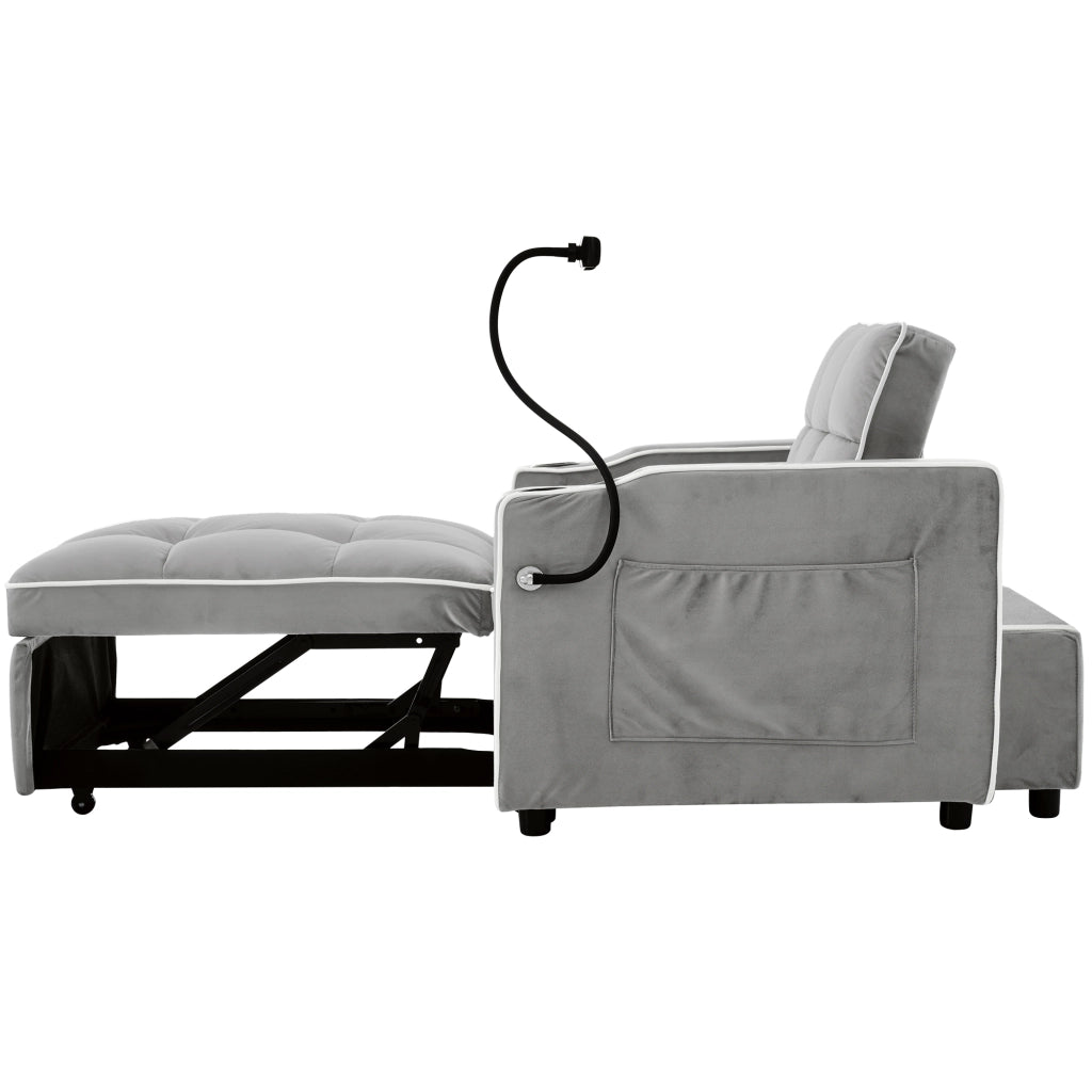 Divano letto convertibile con portabicchieri e supporto telefono, in schiuma, grigio bianco antico 83 × 167 × 76 cm