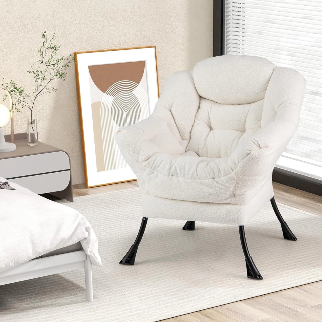 Poltrona Relax, Poltrona da Lettura con Cuscino, Elegante con Schienale e Seduta Imbottiti, Braccioli e Tasca di Stoccaggio, Portata 150 kg (Senza Pouf, Cashmere Beige)