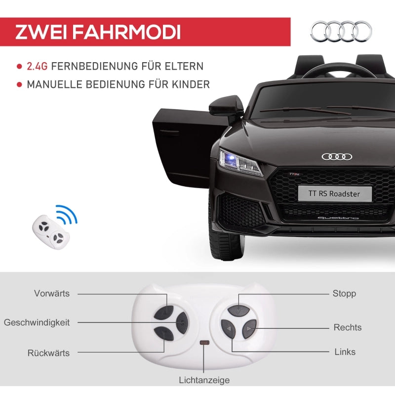 Auto elettrica Audi per bambini, con telecomando 2.4G, musica, clacson, LED, USB, per bambini dai 3 ai 5 anni, nera.