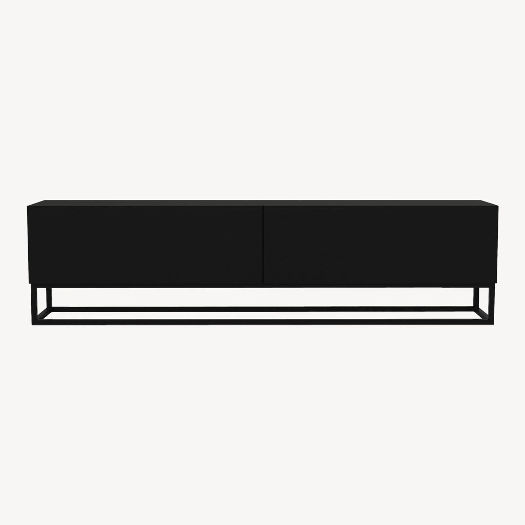 Mobile Porta TV Nolven a 2 Ante Ribalta e Telaio Lungo in Metallo 180x32x47 cm - Nero [en.casa]