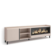 Mobile TV Soggiorno, 212x61x35 cm, Per TV fino a 80", Camino elettrico XXL, Design industriale, Beige