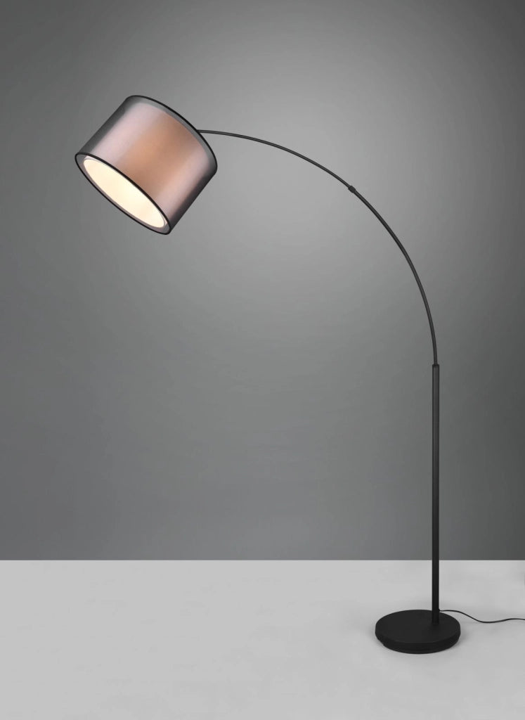 BURTON PIANTANA AD ARCO METALLO NERO PARALUME BIANCO E DIFFUSORE ESTERNO TRAFORATO NERO H. 171CM 1 LUCE ATTACCO E27