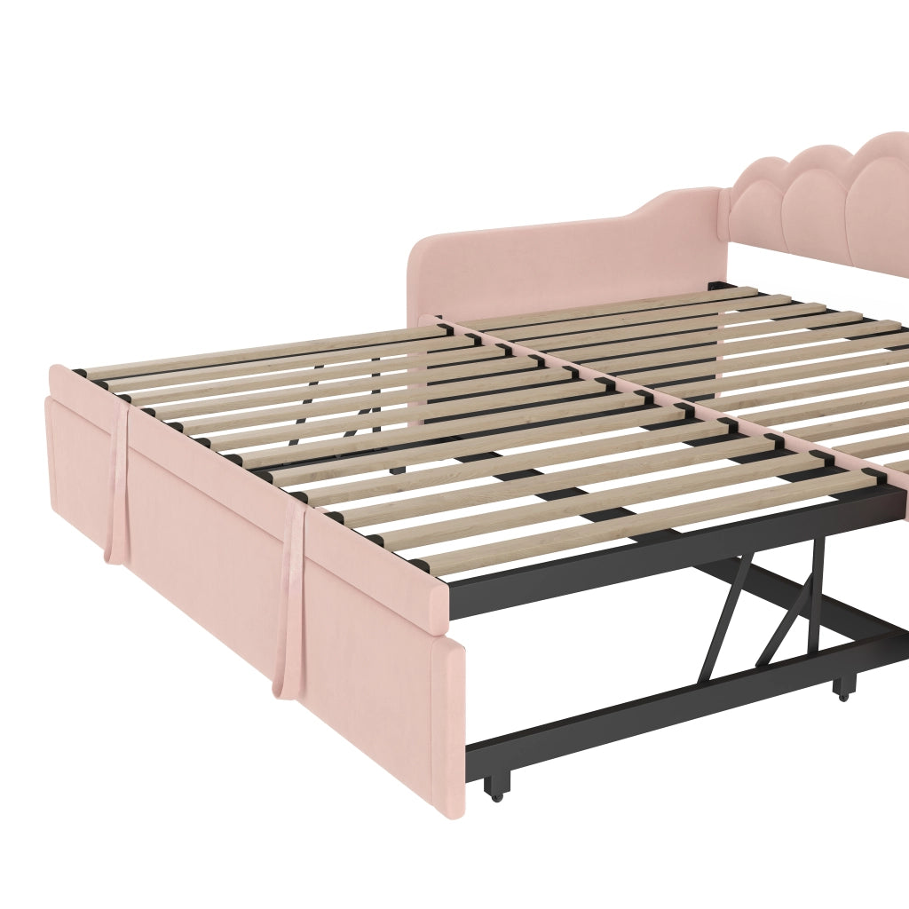Letto a Divanetto Estraibile 90x200 cm e 180x200 cm; con LED; in Velluto; Rosa