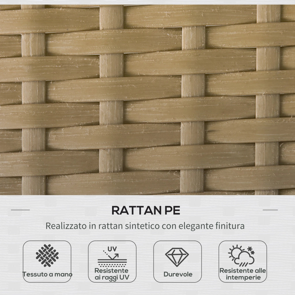 Set da Giardino in Rattan Stile Boho Chic con Divano Angolare e e Tavolino, Crema e Caff¨¨
