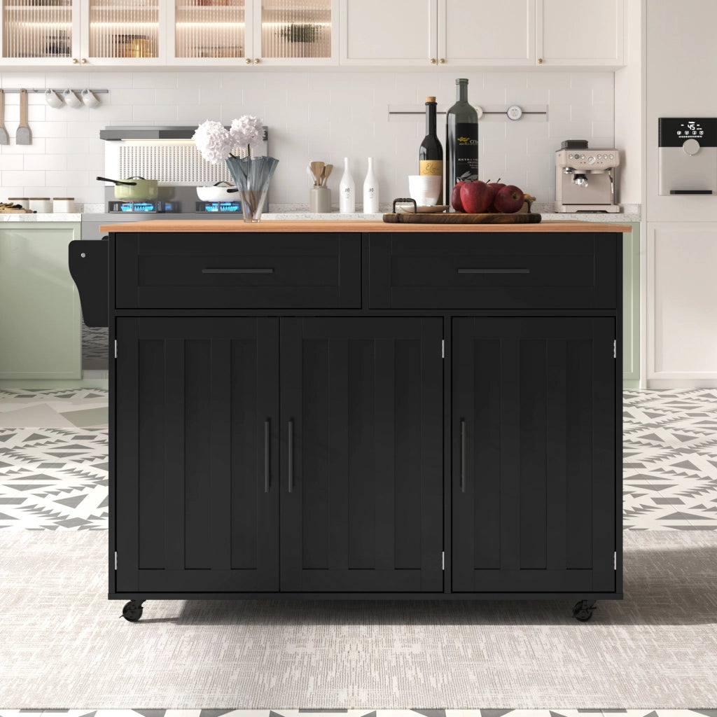 Carrello cucina nero con piano pieghevole e ruote
