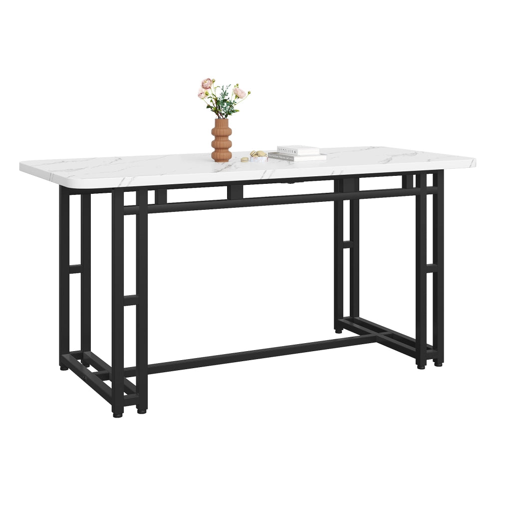 Tavolo da pranzo moderno in MDF 140 cm con gambe in metallo nero; bianco e nero