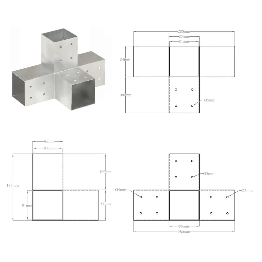 Connettori per Pali a Forma di X 4 pz Metallo Zincato 81x81 mm cod mxl 66382