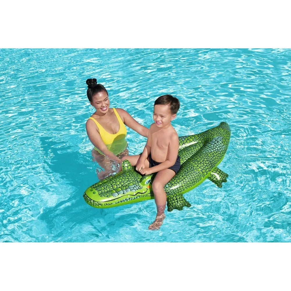 Trade Shop - Cavalcabile Coccodrillo Gonfiabile Per Bambini Galleggiante 152x71cm Con Maniglia 41477 -