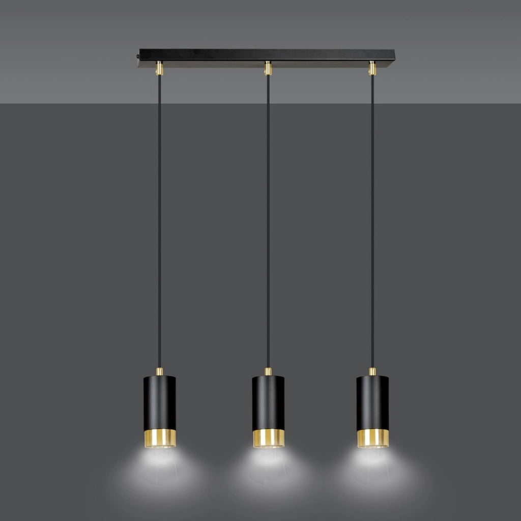 Lampada a sospensione Fumiko in acciaio nero opaco e oro