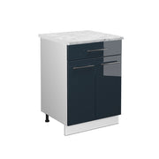 Mobiletto base per cucina Fame-Line Blu scuro lucido/Bianco 60 cm con cassetto, PL Marmo Vicco