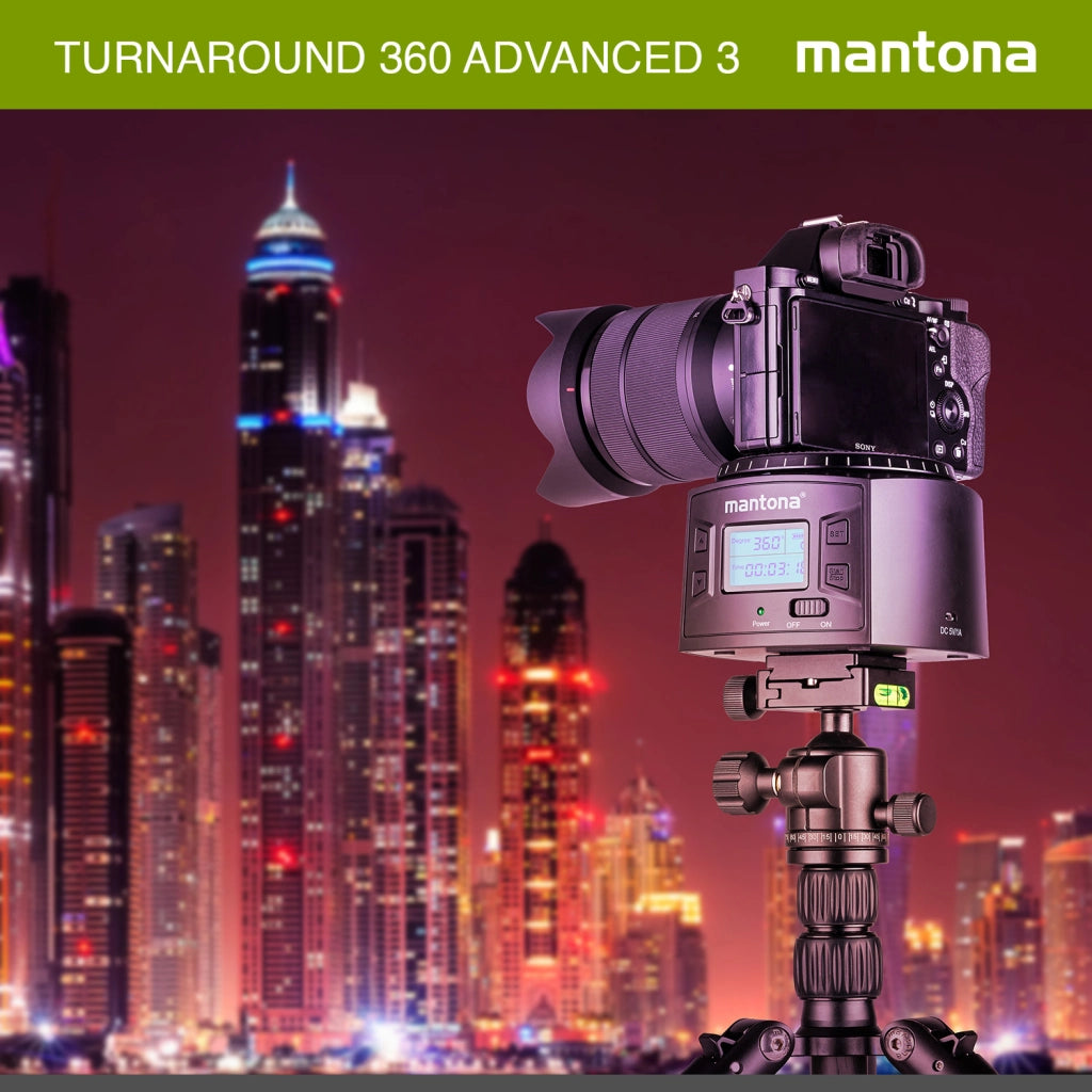 Mantona Electric 360° Panorama Head - Testa per treppiede programmabile per time-lapse e riprese intervallate, capacità di carico di 2 kg, testa panoramica ideale per GoPro e gli smartphone
