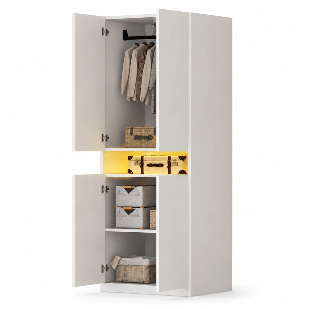 Armadio singolo con appendiabiti e ripiani ¨C Minimal ¨C Bianco, legno, 70x55x180 cm