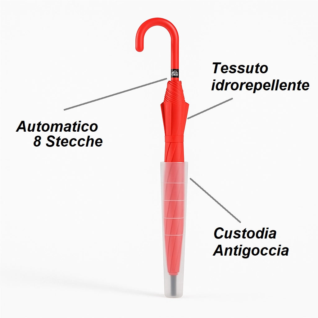 Kit 6 Ombrelli Automatici con Manico Curvo e Custodia Antigoccia Colori Assortiti