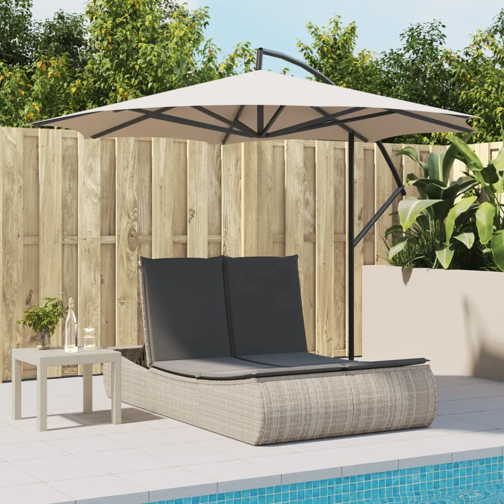 Lettino Prendisole | Sdraio da giardino | Lettino da sole Doppio con Cuscini Grigio Chiaro Polyrattan