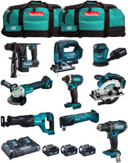 MAKITA Kit MK901 (DDF482 + DHR171 + DGA504 + DTD152 + DJV182 + DSS610 + DJR186 + DBO180 + DTM51 + 3 Batterie 5,0 Ah + Caricabatterie + 2 x LXT600)