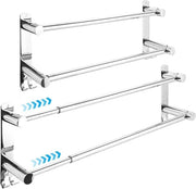 Handdoekenrek Uitschuifbaar 2 pezzi 43-76 cm doppia maniglia in acciaio inossidabile per bagno con 4 ganci - Handdoekenrek senza perforazione per bagno.