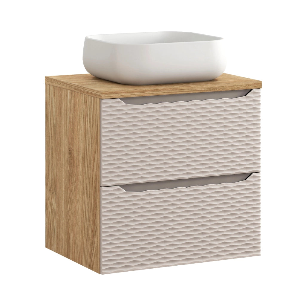 Set mobili bagno 60 cm con piano e lavabo da appoggio Nika Ocean Beige 60 x 1401 x 46 cm