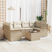 Set Divano da Giardino  da 7 Pezzi con Cuscini Beige Polyrattan