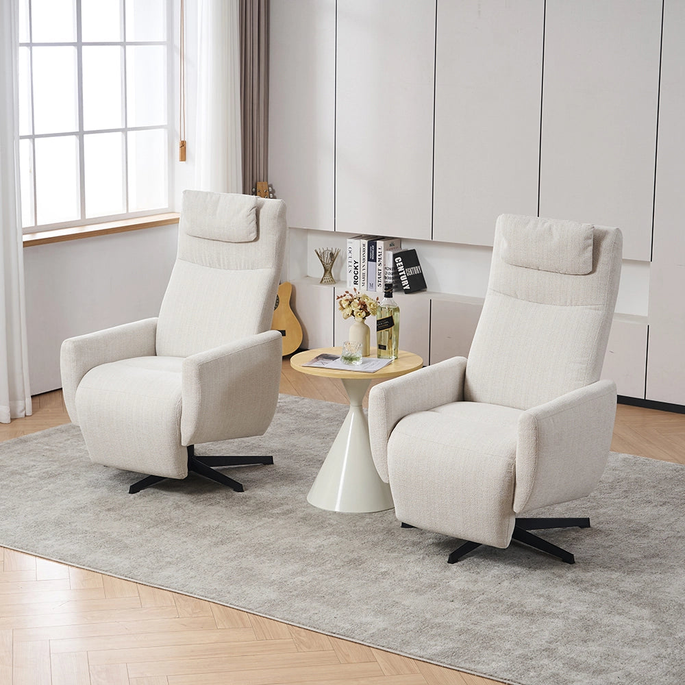 Poltrona relax - Xylo - reclinabile chenille con poggiapiedi girevole beige