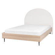 Telaio del letto in tessuto bianco e beige UE Dimensioni 140 x 200 cm Testiera imbottita Telaio in MDF Gambe in metallo Base a doghe in legno Camera da letto in stile moderno