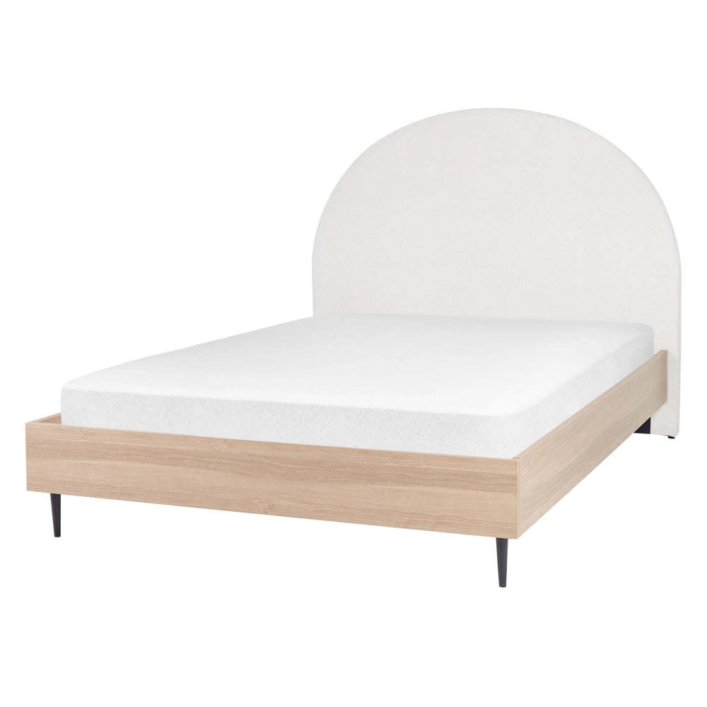 Telaio del letto in tessuto bianco e beige UE Dimensioni 140 x 200 cm Testiera imbottita Telaio in MDF Gambe in metallo Base a doghe in legno Camera da letto in stile moderno