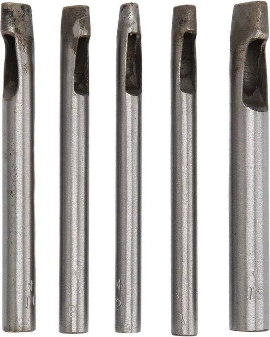 5 pezzi di punte ovali in pelle perforante - 6 x 4 mm 7 x 4 mm 8 x 4 mm 10 x 4 mm 12 x 4 mm - punteria in pelle per stoffa di gomma e tela con scatola di contenimento .