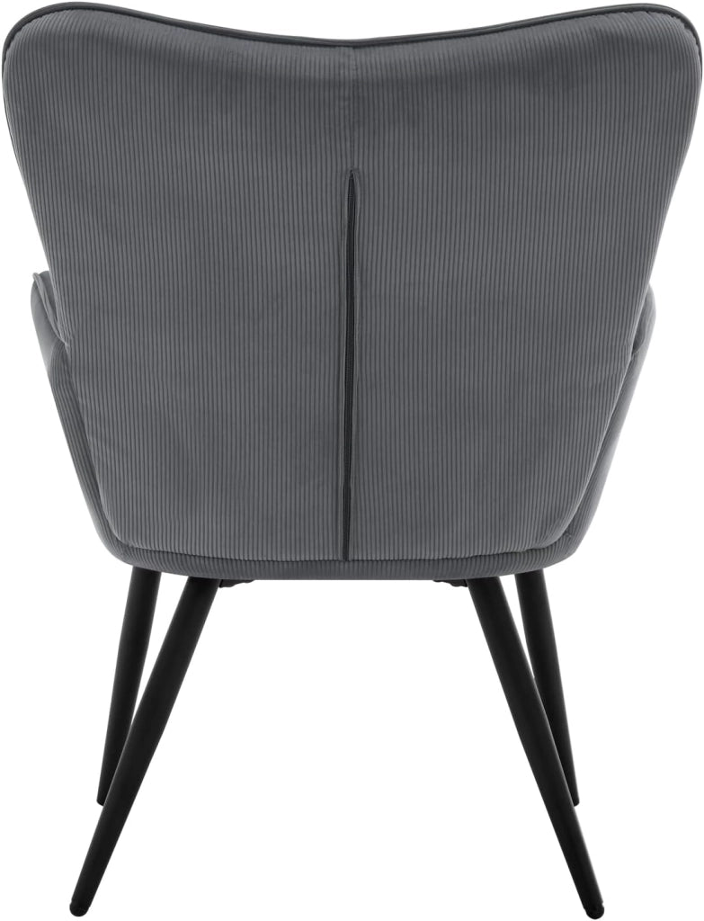 Poltrona Relax ad Ala, Poltrona Salotto Braccioli Alti, Sedia Poltrona per Camera da Letto, Soggiorno, Sedile in Velluto a Coste, Gambe in Metallo, Motivi a Quadri, Grigio Scuro, SKS31dgr