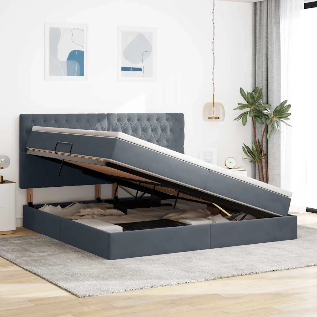 Letto con contenitore e LED Grigio scuro 200 x 200 cm Velluto 3372748