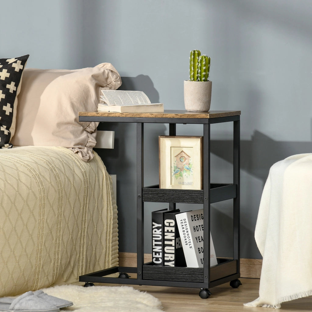 Tavolino da salotto con ruote e scaffali aperti ¨C zephmum ¨C marrone scuro 51x33x66cm