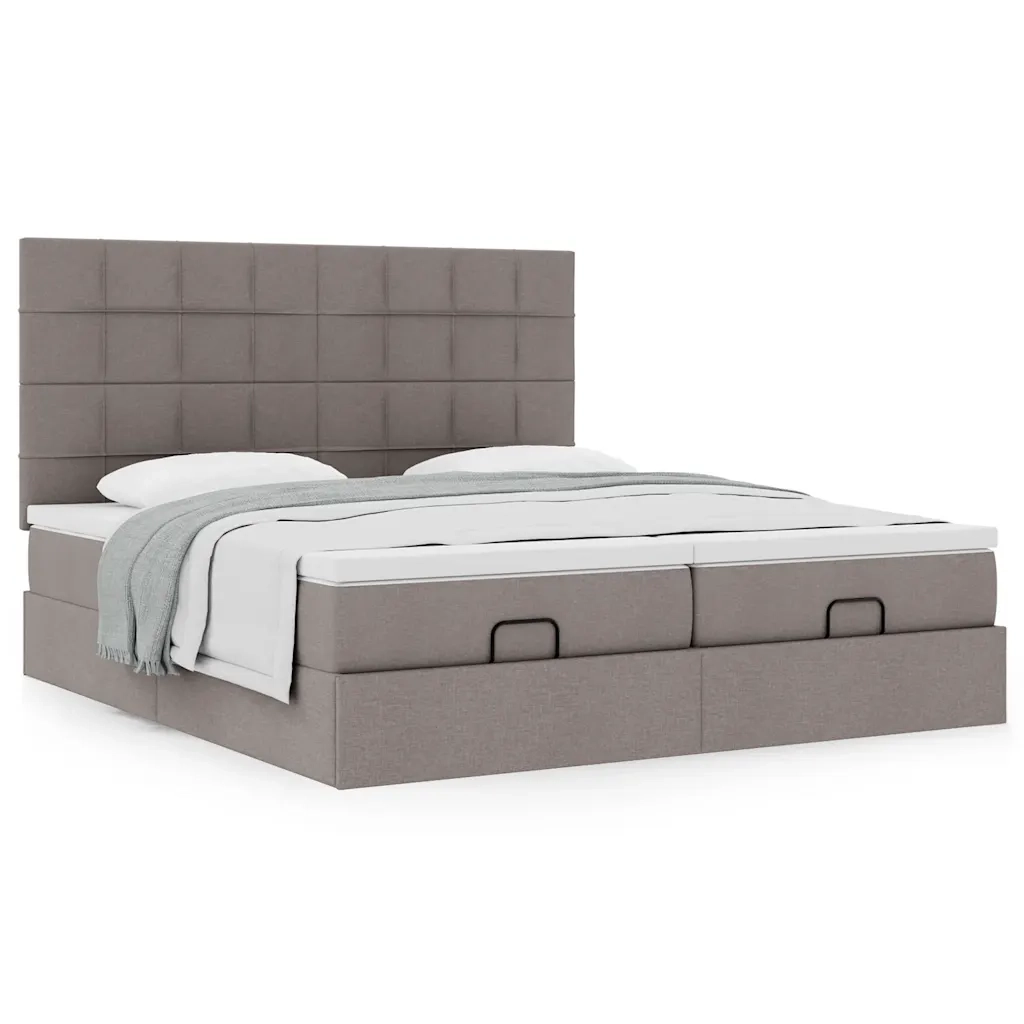 Struttura Letto Pouf con Materassi Tortora 200x200 cm Tessuto 3313703
