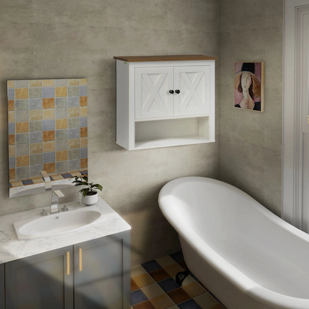Armadietto da bagno sospeso con ante e ripiano ¨C zephmum ¨C bianco 60x19.5x52.5 cm