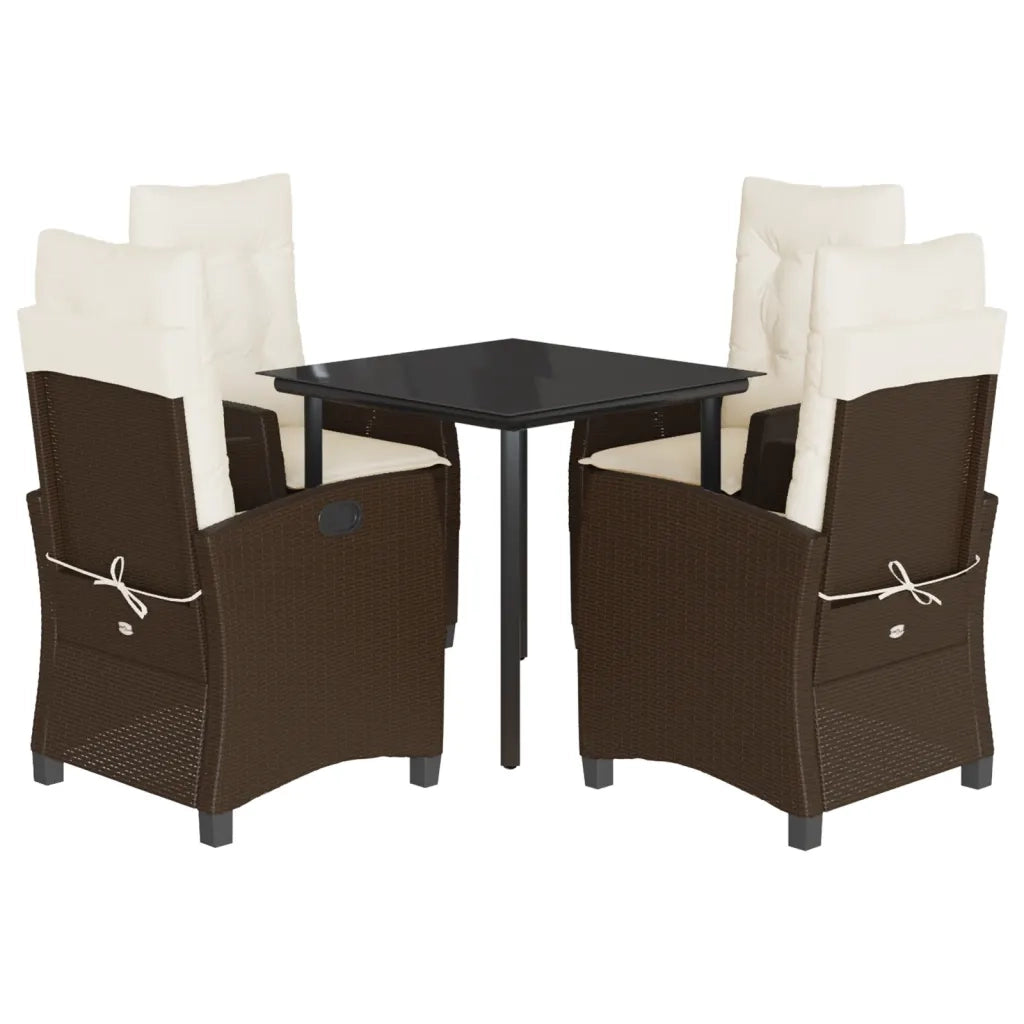 Set da Pranzo da Giardino 5pz con Cuscini in Polyrattan Marrone