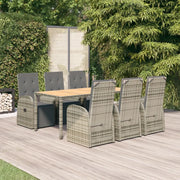 Set da Pranzo da Giardino 7 pz con Cuscini in Polyrattan Grigio 3157595