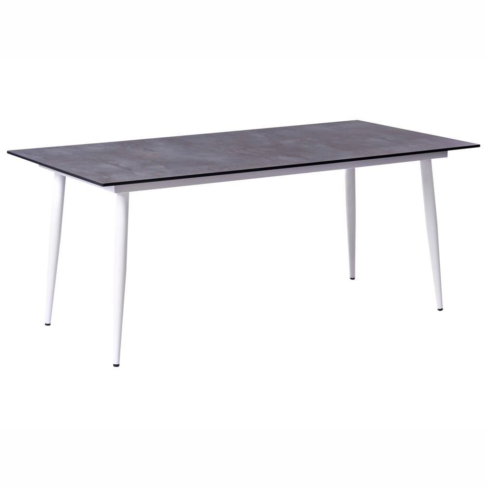 Tavolo da giardino con piano in HPL grigio e struttura in alluminio bianco resistente ai raggi UV all'acqua per esterni, in stile moderno