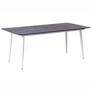 Tavolo da giardino con piano in HPL grigio e struttura in alluminio bianco resistente ai raggi UV all'acqua per esterni, in stile moderno