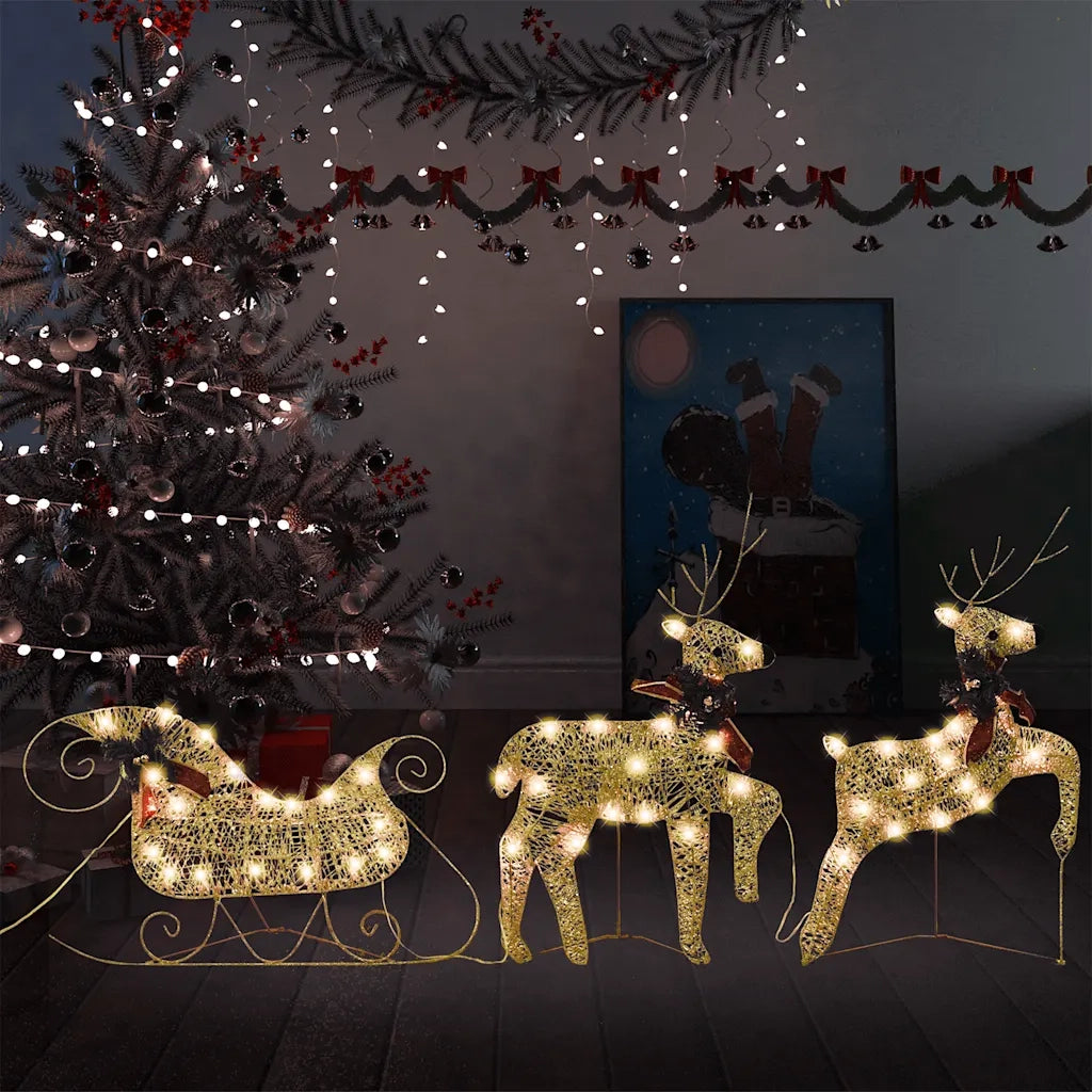 Renne e Slitta di Natale Decorazione per Esterni 60 LED Oro CFW6882077